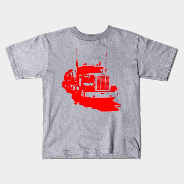 Freightliner classic 1980s big rig truck monoblock red Kids T-Shirt by soitwouldseem